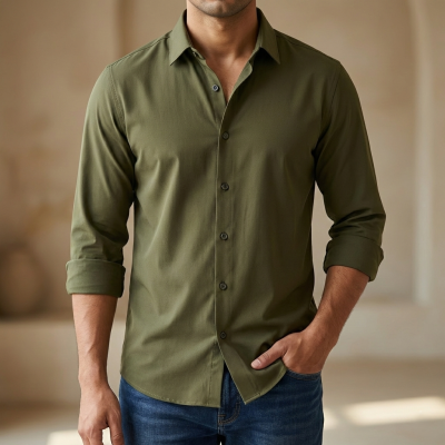 Premium China Micro Stig Shirt (Formal / Casual) (Olive)